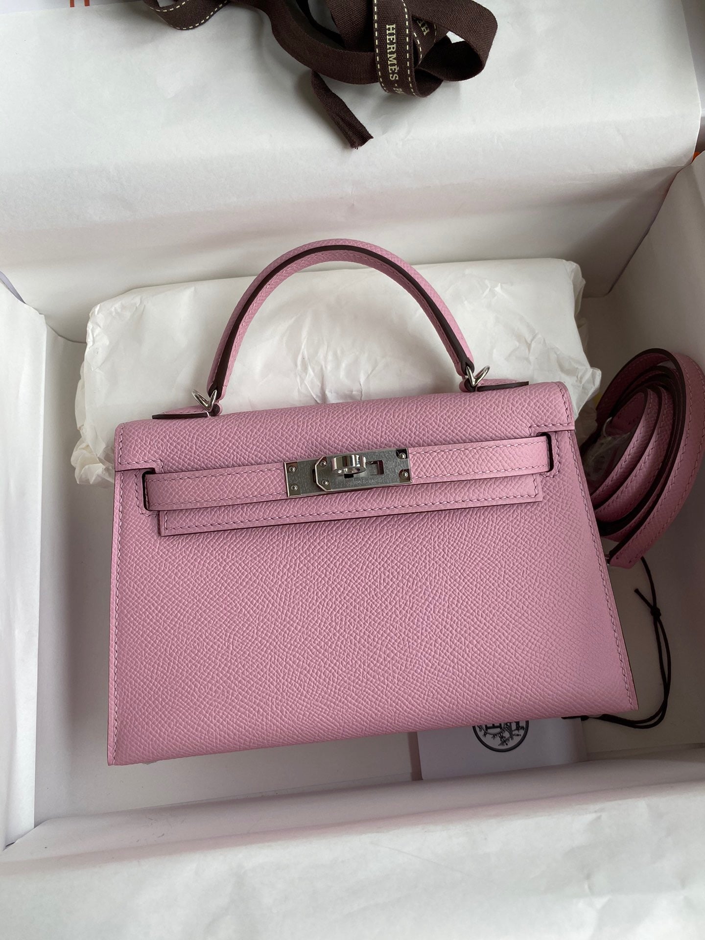 Hermes Kelly Mini II Sellier Bag In Mauve Sylvestre Epsom Leather