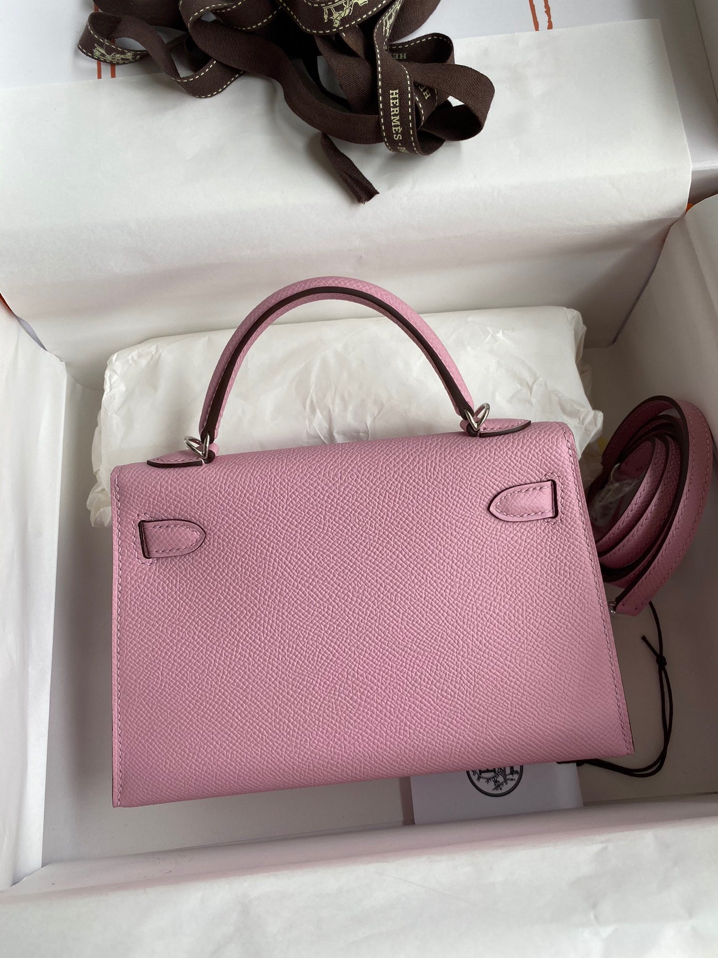 Hermes Kelly Mini II Sellier Bag In Mauve Sylvestre Epsom Leather