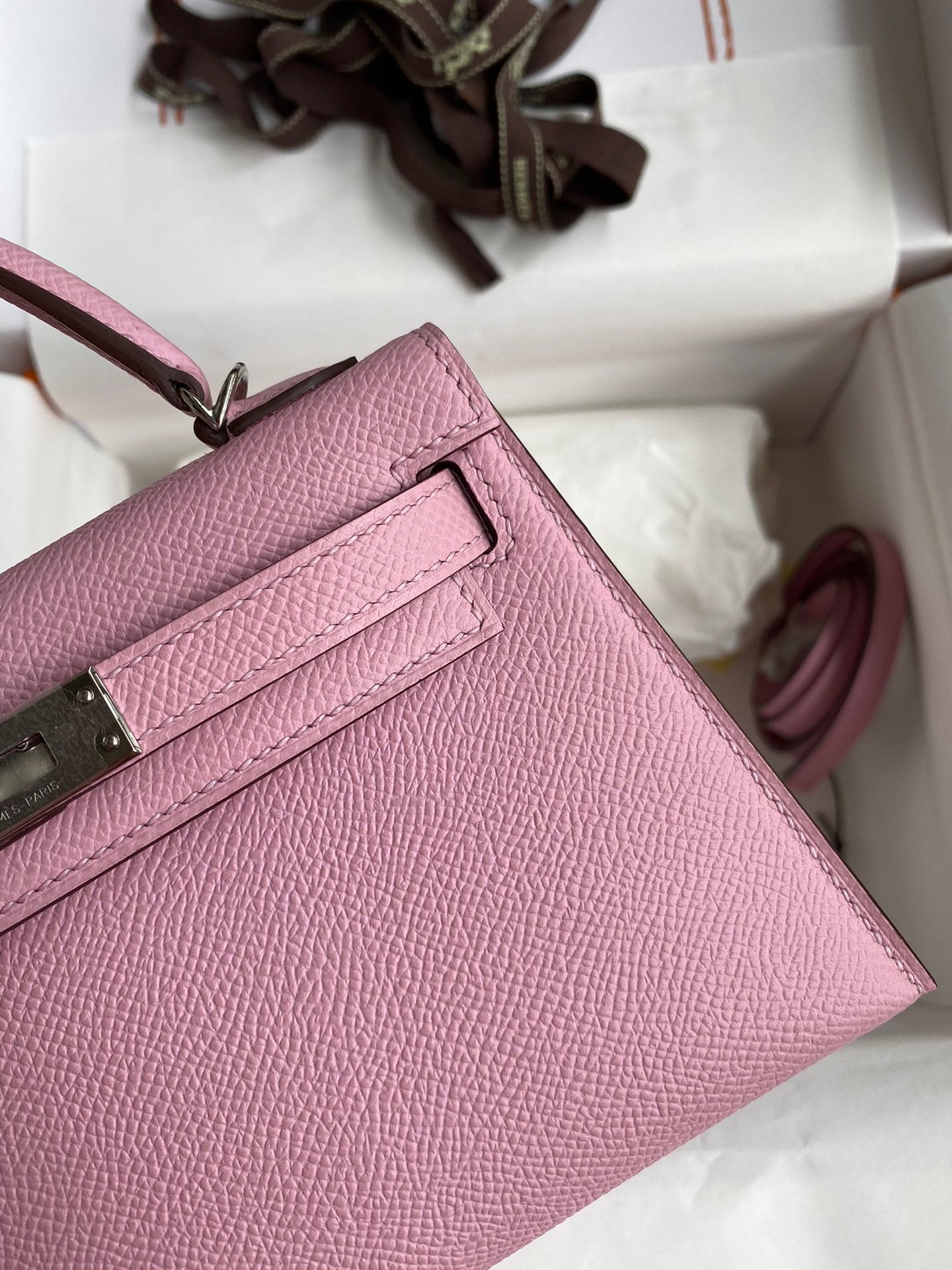 Hermes Kelly Mini II Sellier Bag In Mauve Sylvestre Epsom Leather