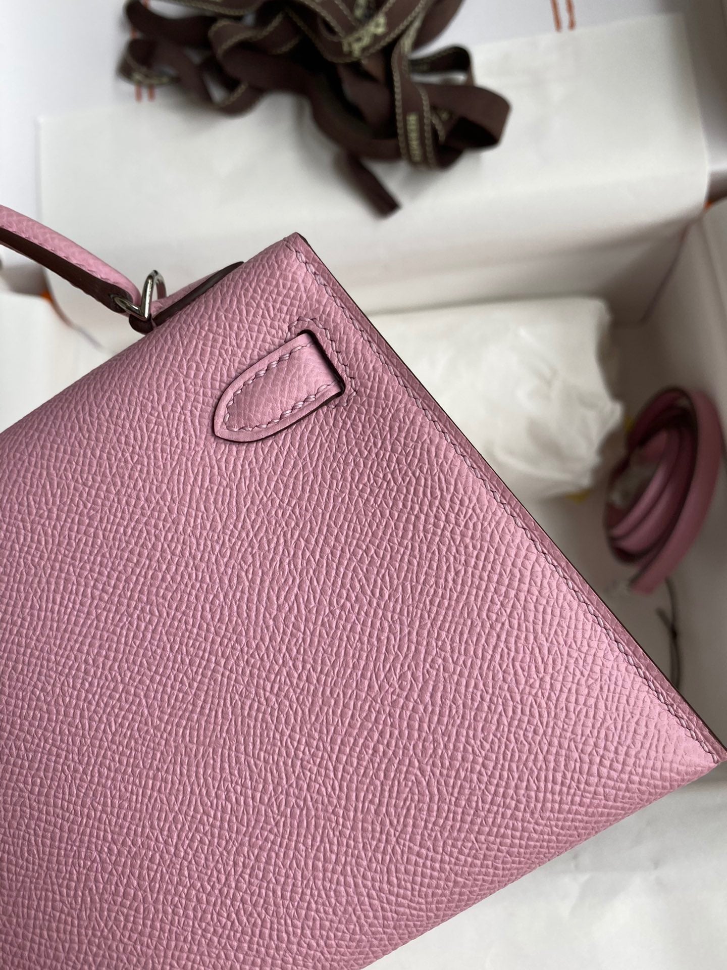 Hermes Kelly Mini II Sellier Bag In Mauve Sylvestre Epsom Leather