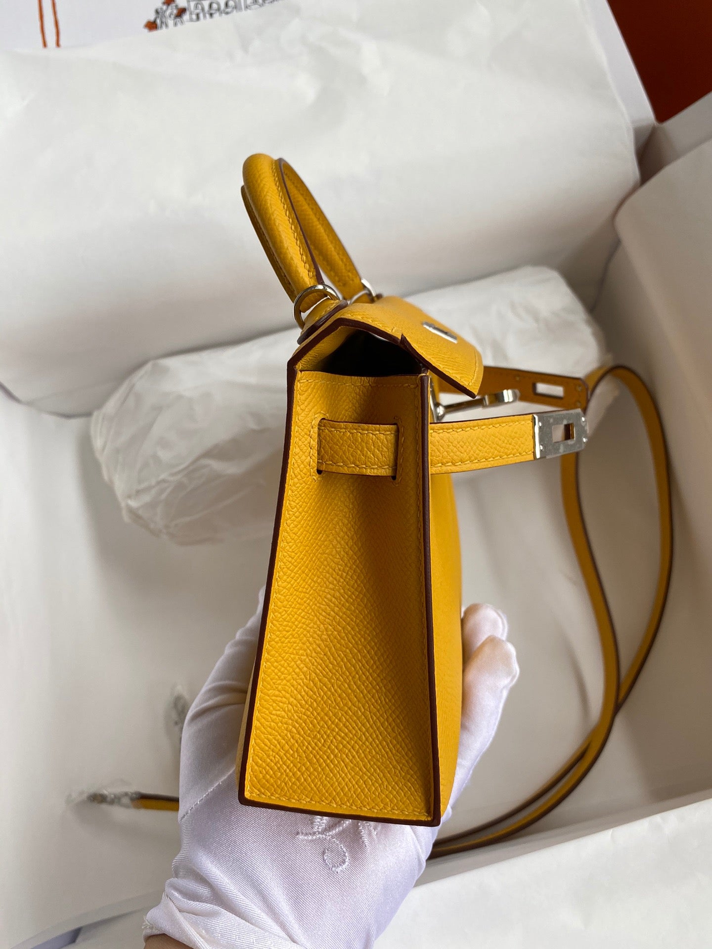 Hermes Kelly Mini II Sellier Bag In Jaune Ambre Epsom Leather