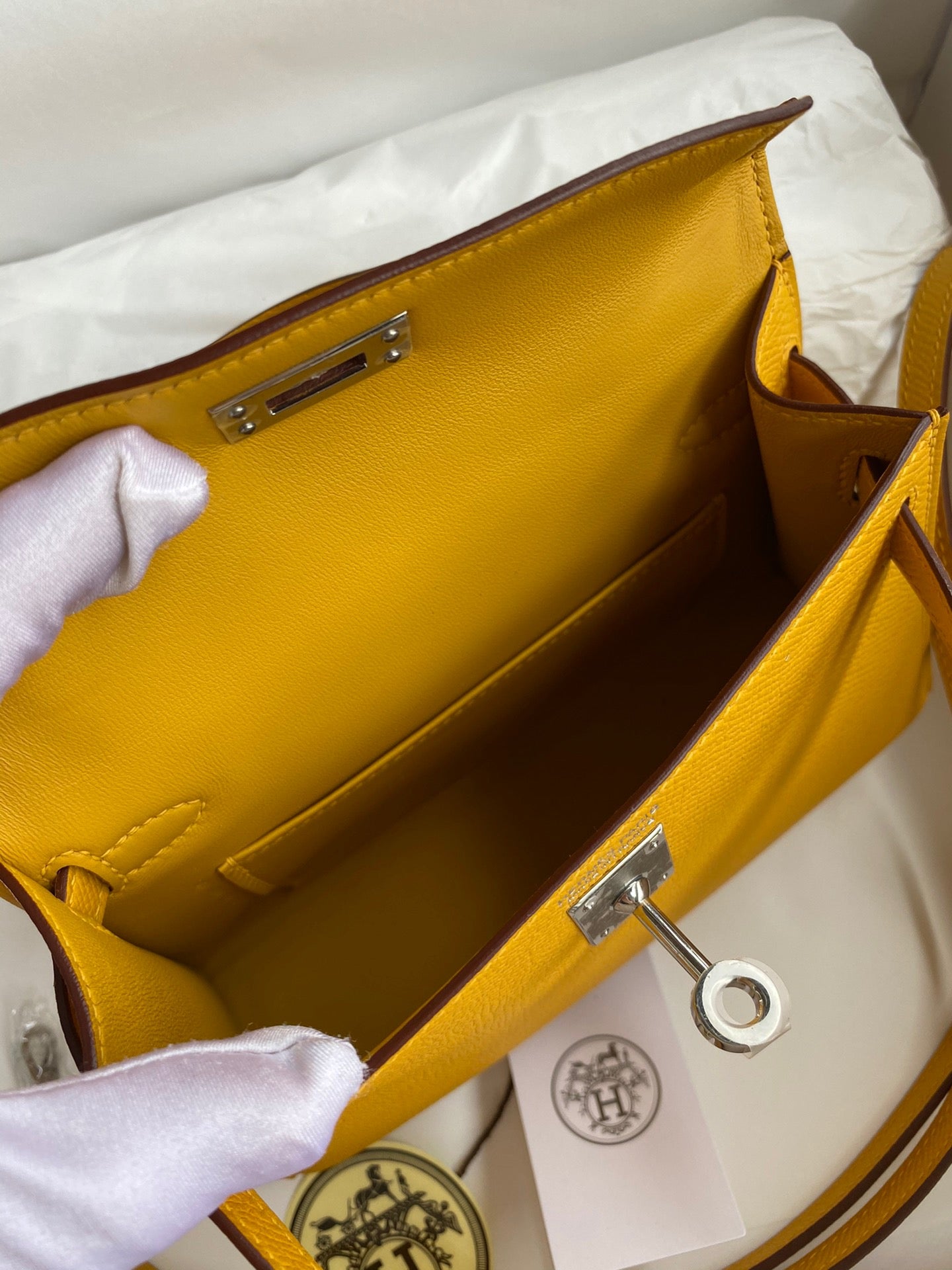 Hermes Kelly Mini II Sellier Bag In Jaune Ambre Epsom Leather