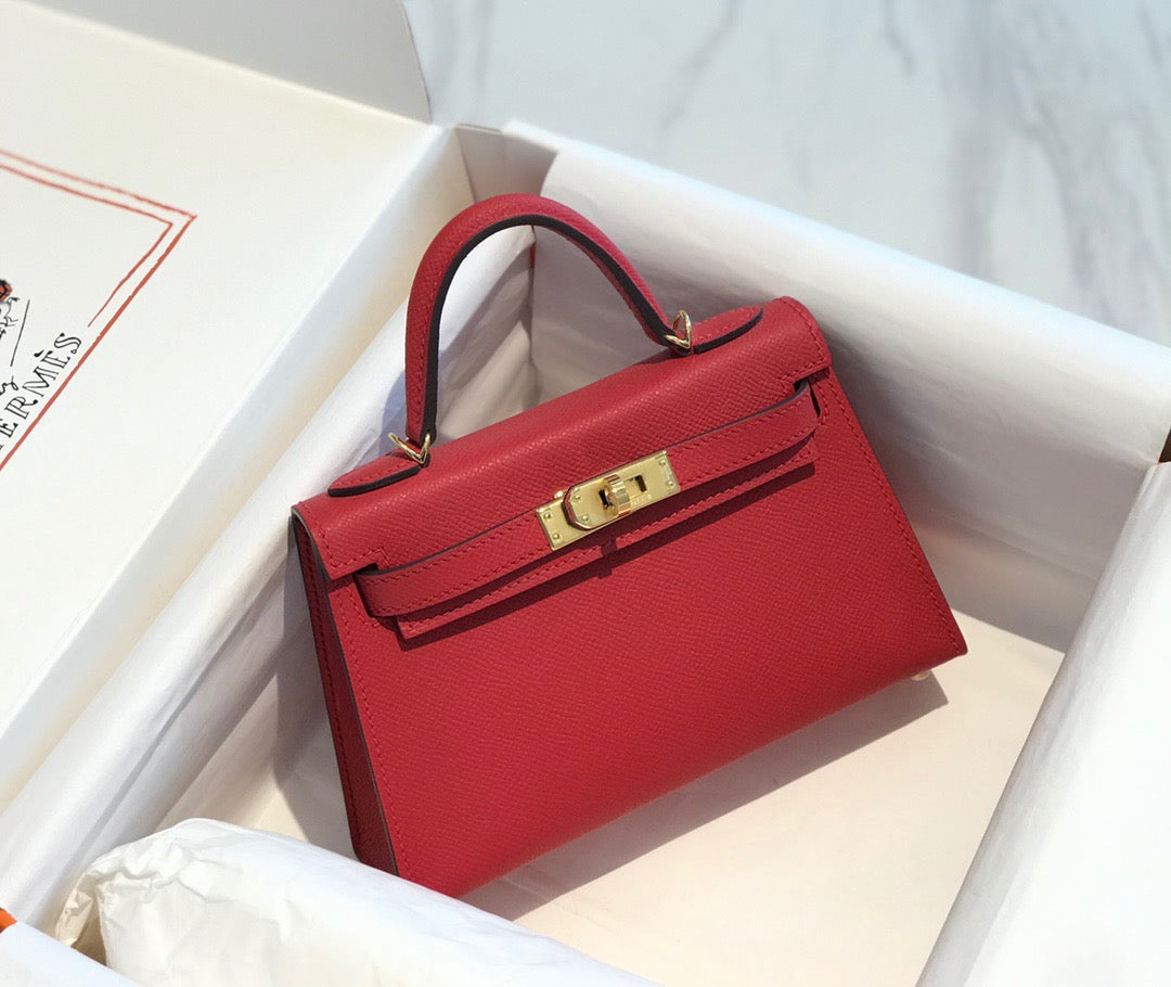 Hermes Kelly Mini II Sellier Bag In Rouge Casaque Epsom Leather