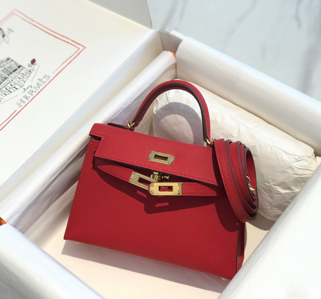 Hermes Kelly Mini II Sellier Bag In Rouge Casaque Epsom Leather