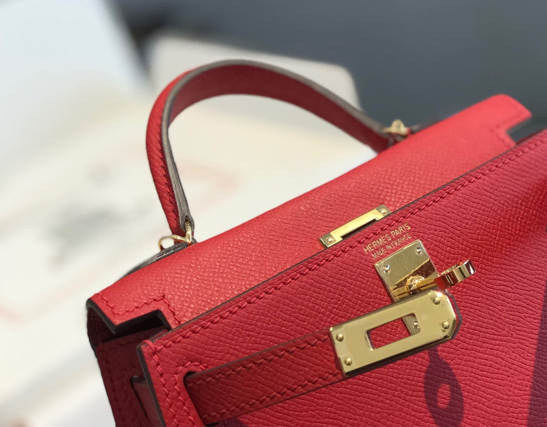 Hermes Kelly Mini II Sellier Bag In Rouge Casaque Epsom Leather