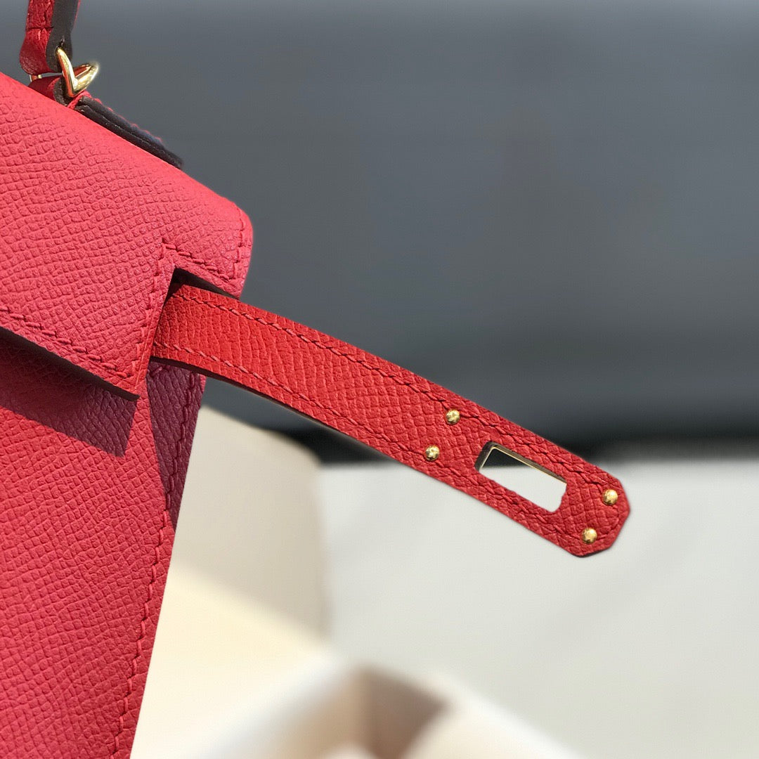 Hermes Kelly Mini II Sellier Bag In Rouge Casaque Epsom Leather