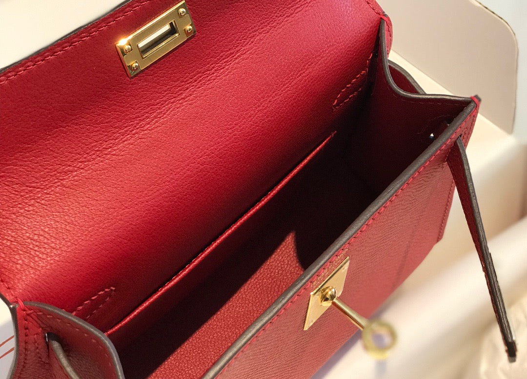 Hermes Kelly Mini II Sellier Bag In Rouge Casaque Epsom Leather