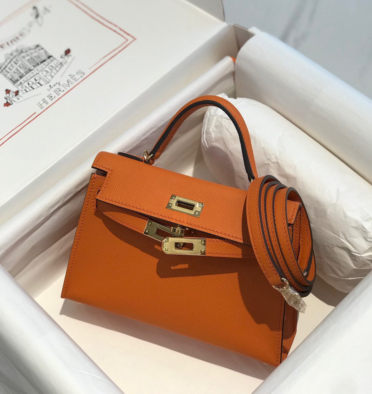 Hermes Kelly Mini II Sellier Bag In Orange Epsom Leather