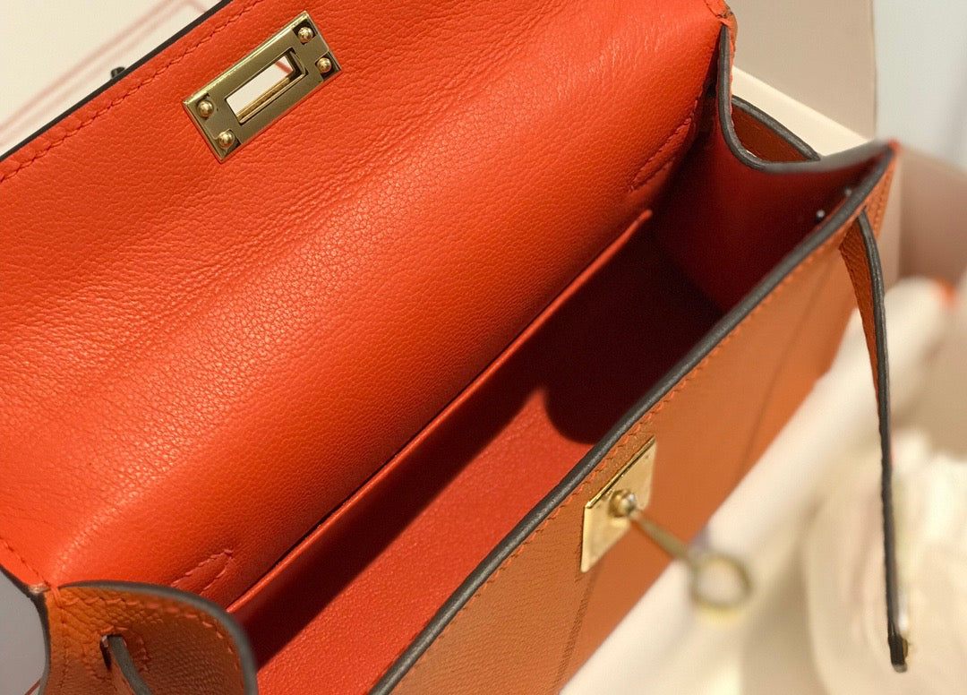 Hermes Kelly Mini II Sellier Bag In Orange Epsom Leather