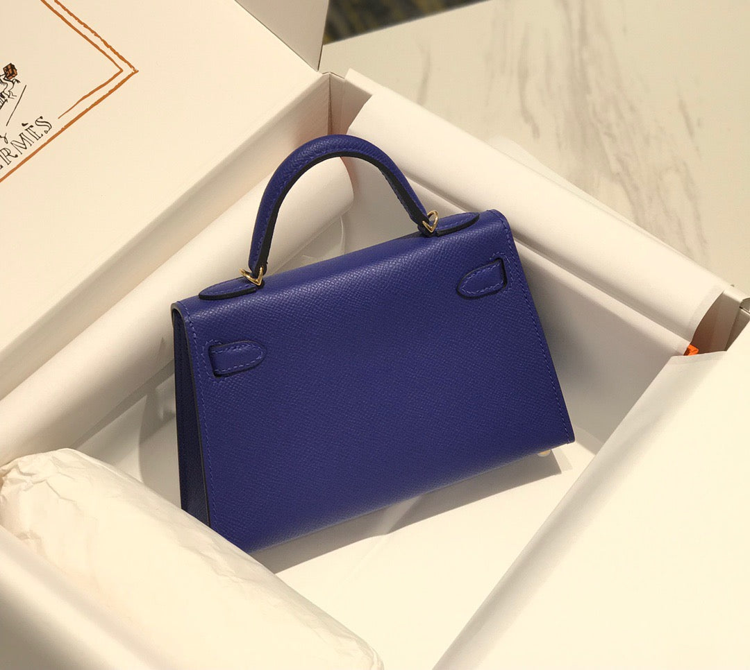 Hermes Kelly Mini II Sellier Bag In Blue Electric Epsom Leather