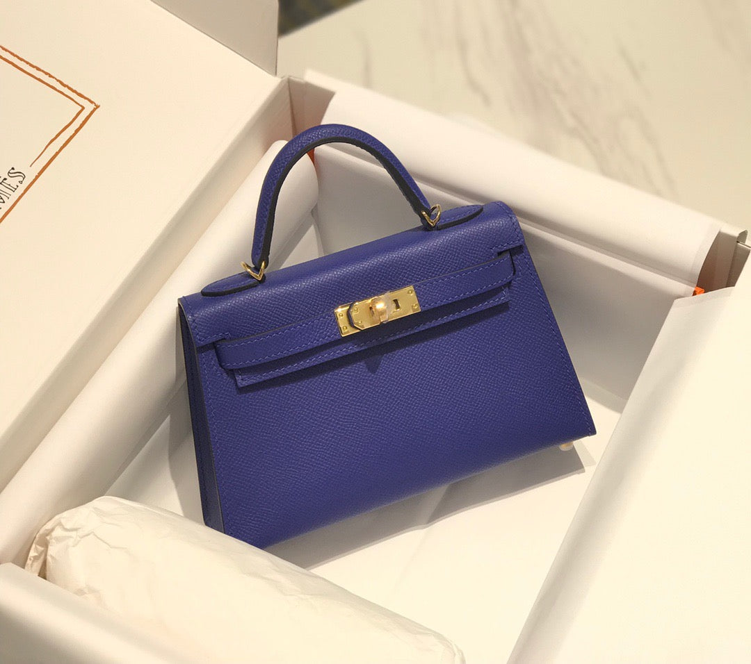 Hermes Kelly Mini II Sellier Bag In Blue Electric Epsom Leather