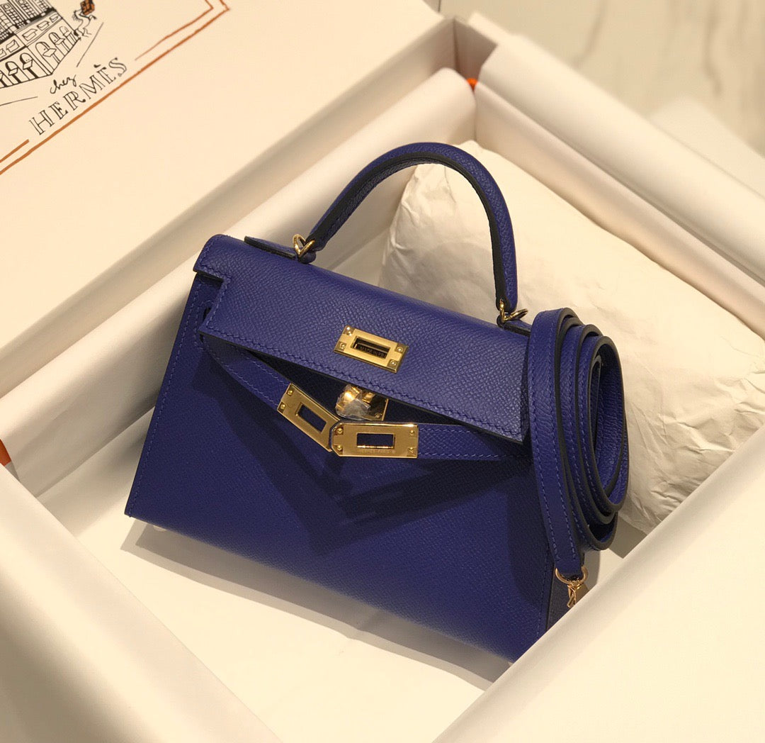 Hermes Kelly Mini II Sellier Bag In Blue Electric Epsom Leather