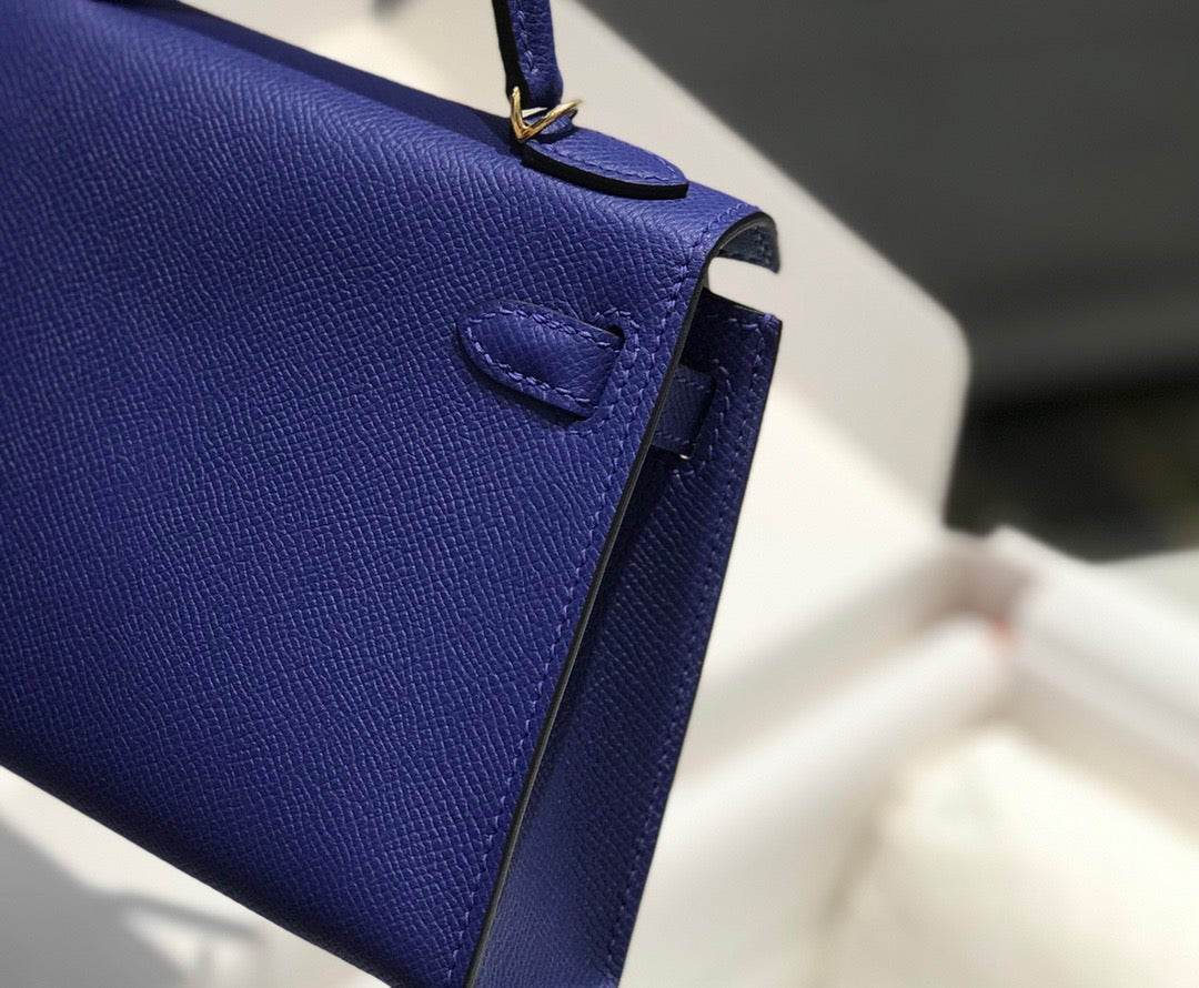 Hermes Kelly Mini II Sellier Bag In Blue Electric Epsom Leather