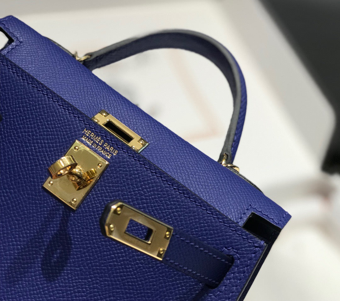 Hermes Kelly Mini II Sellier Bag In Blue Electric Epsom Leather