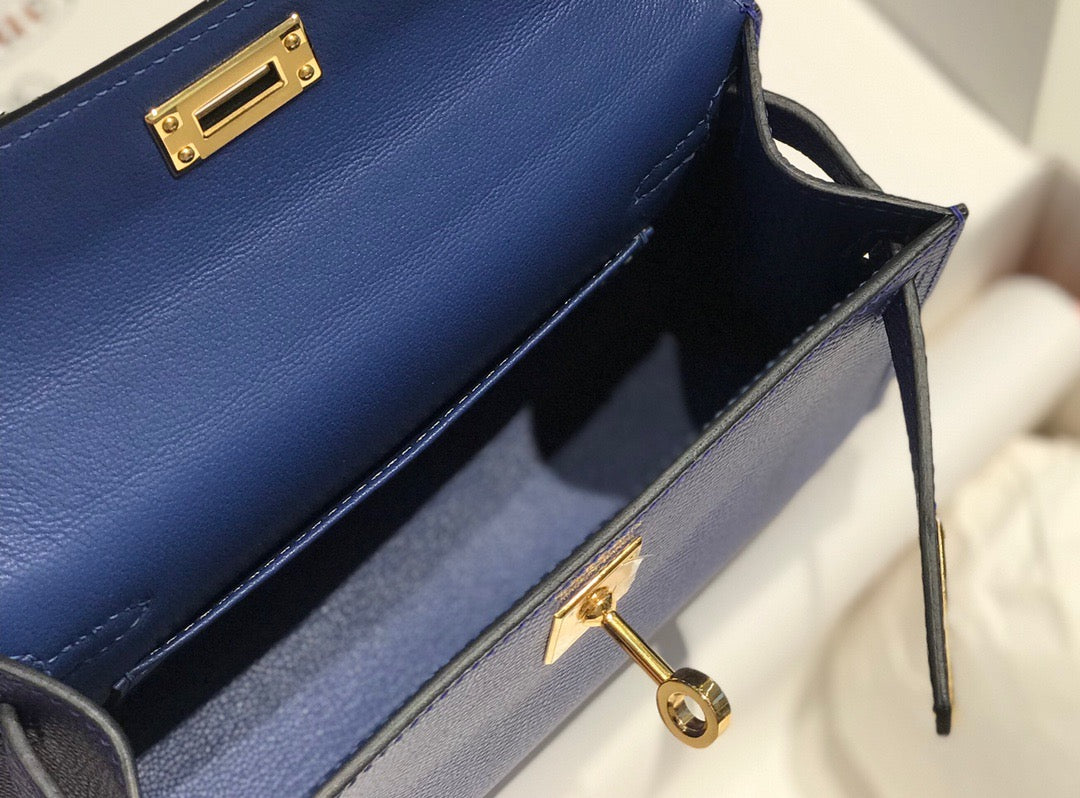 Hermes Kelly Mini II Sellier Bag In Blue Electric Epsom Leather