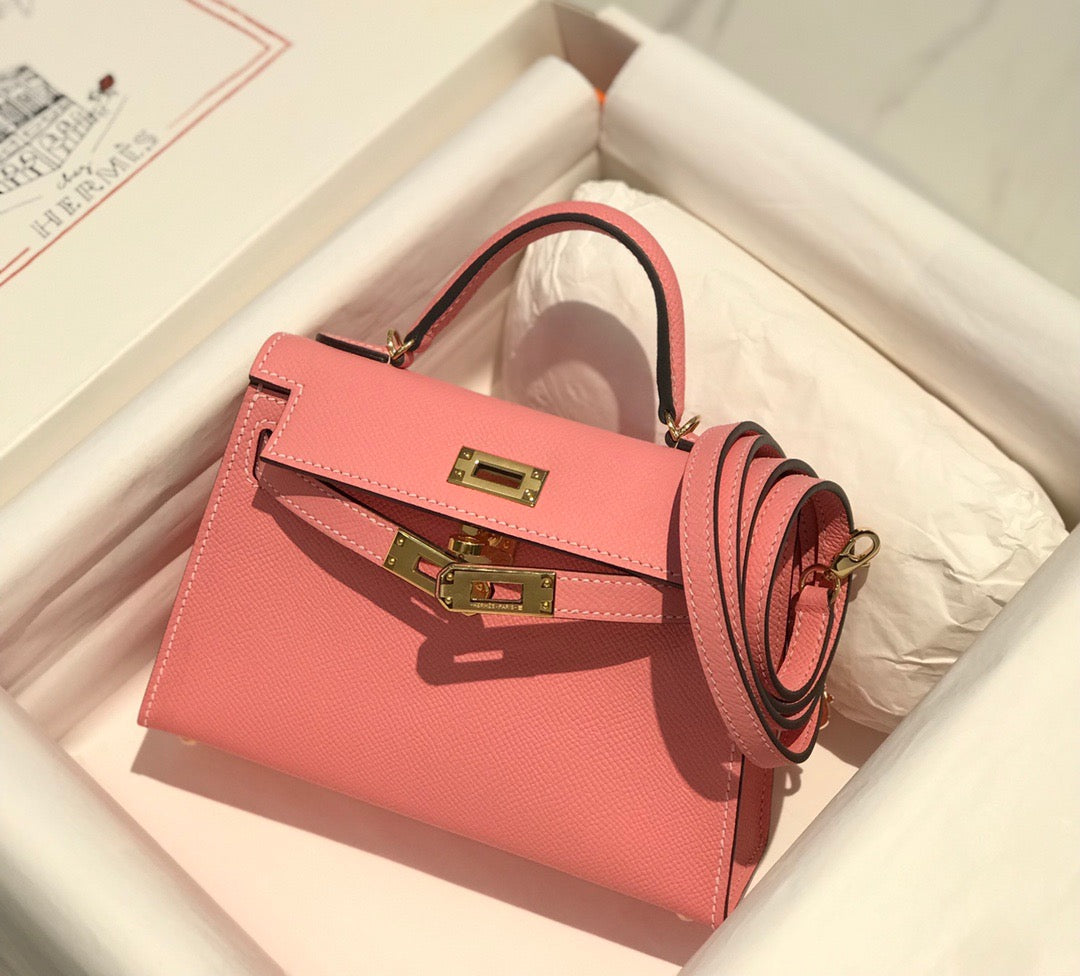 Hermes Kelly Mini II Sellier Bag In Rose Confetti Epsom Leather