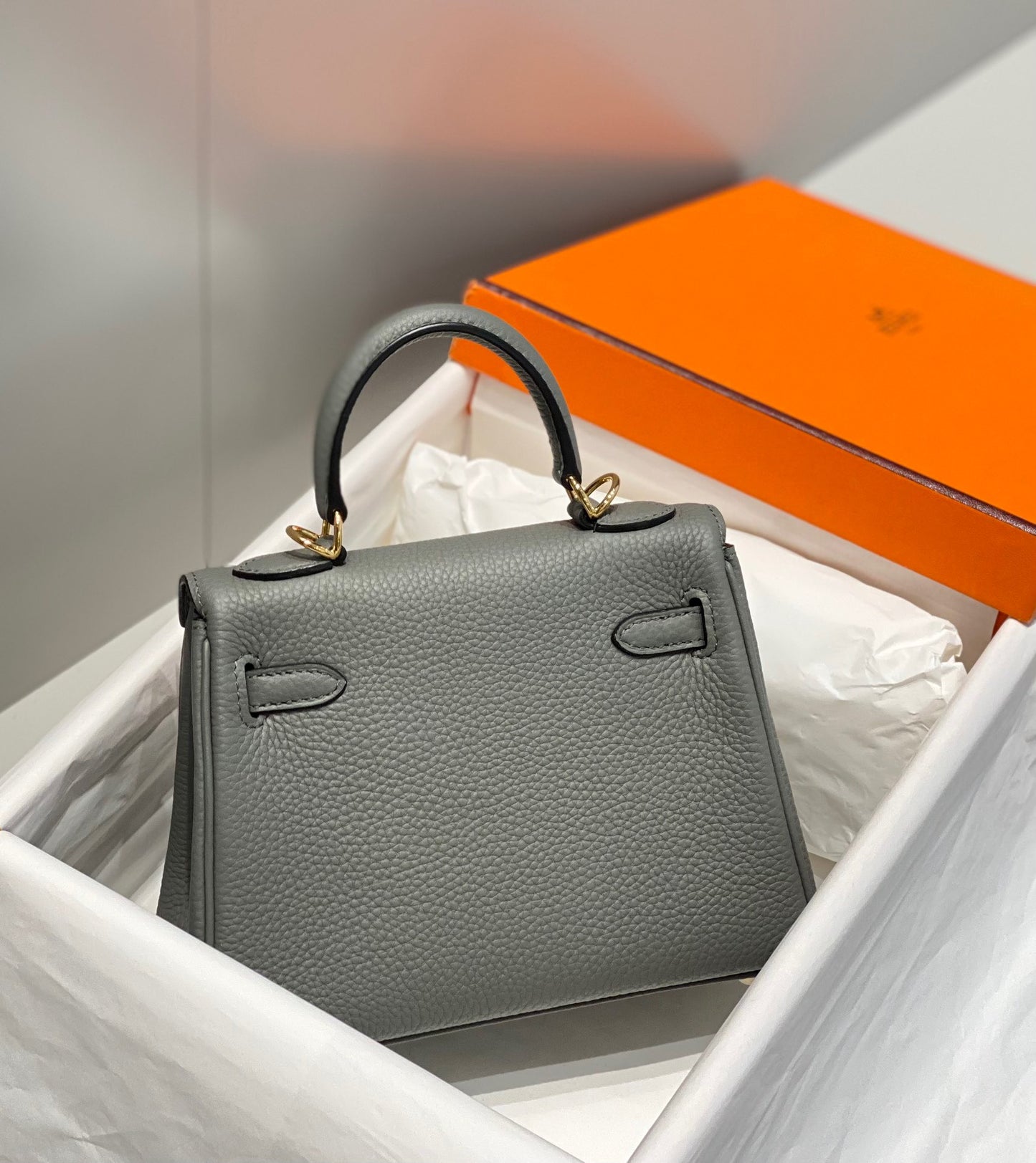 Hermes Kelly 20cm Bag In OL Gris Meyer Togo Leather