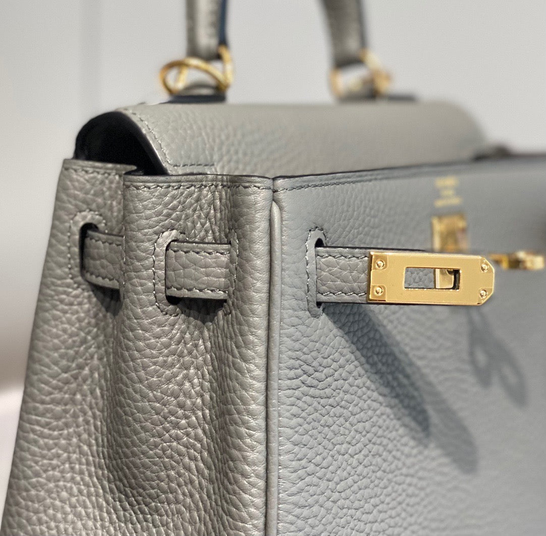 Hermes Kelly 20cm Bag In OL Gris Meyer Togo Leather