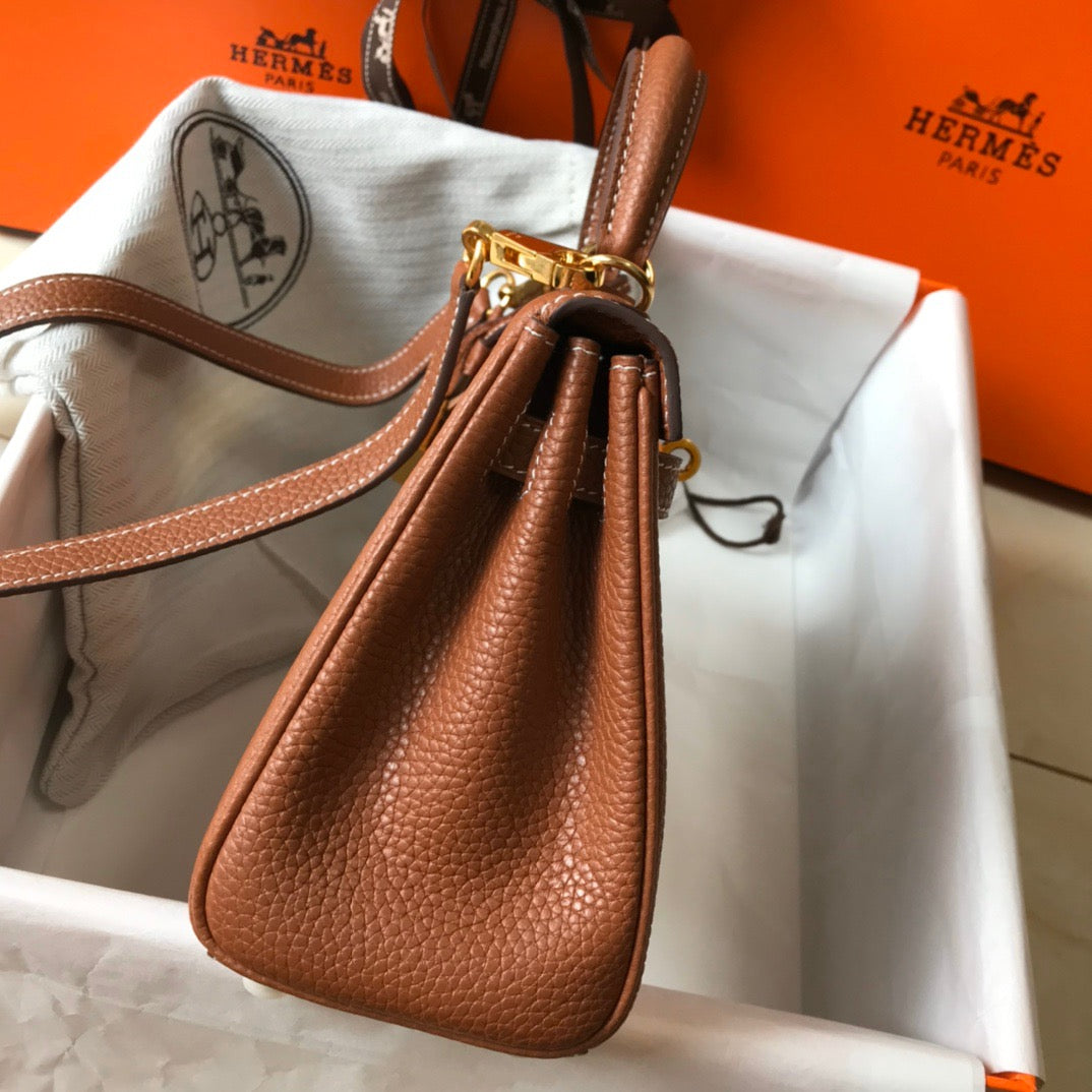 Hermes Kelly 20cm Bag In Gold Brown Togo Leather