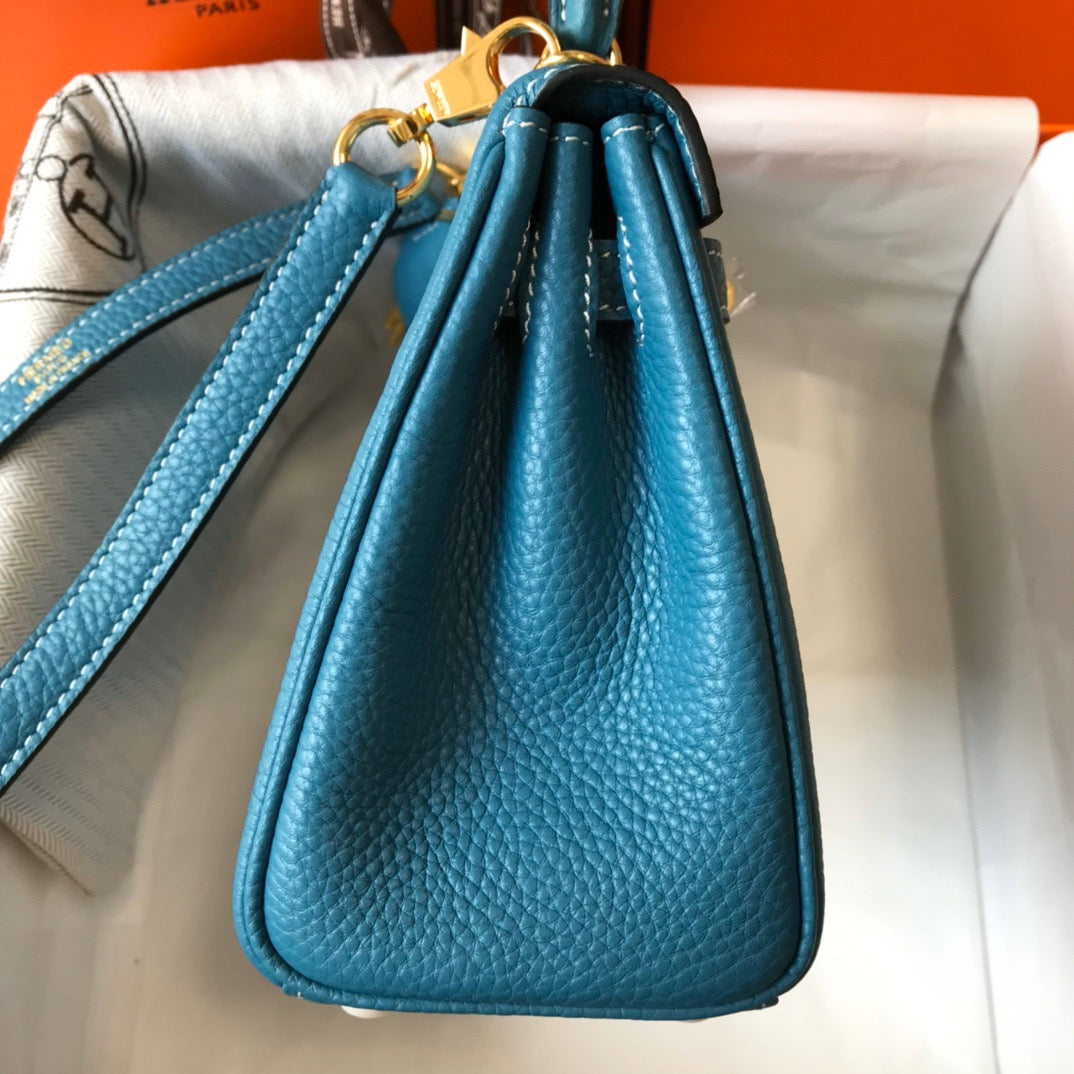 Hermes Kelly 20cm Bag In Blue Jean Togo Leather