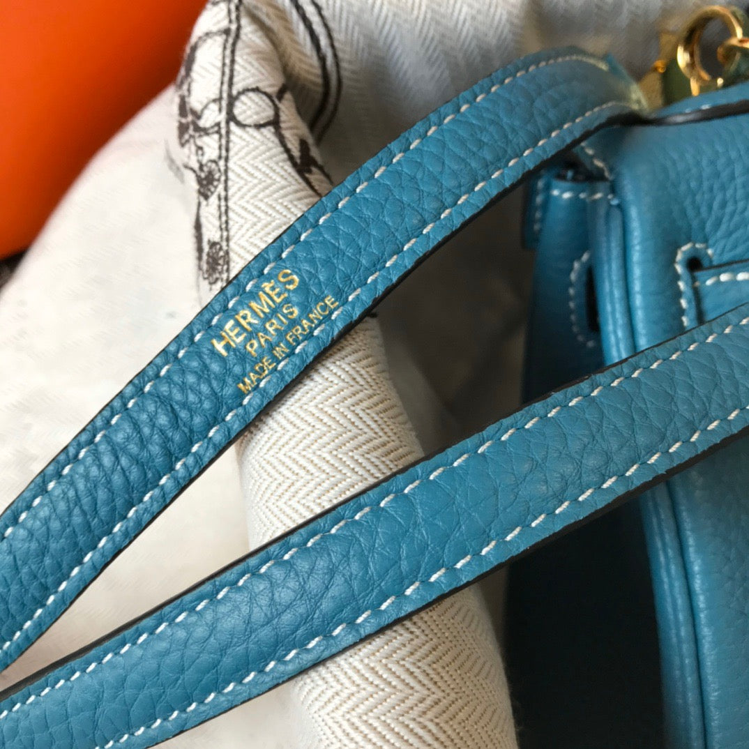 Hermes Kelly 20cm Bag In Blue Jean Togo Leather