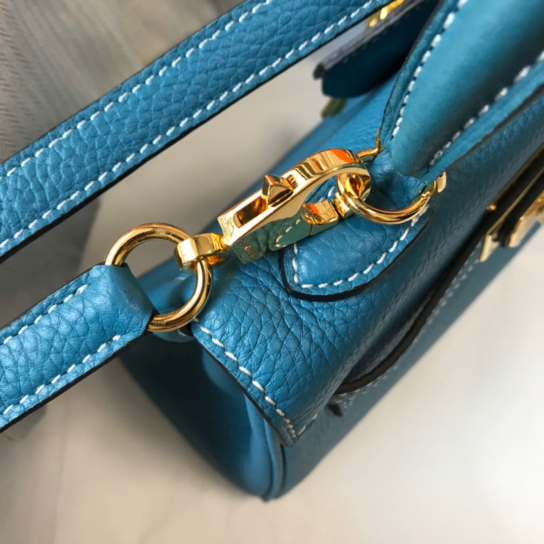 Hermes Kelly 20cm Bag In Blue Jean Togo Leather