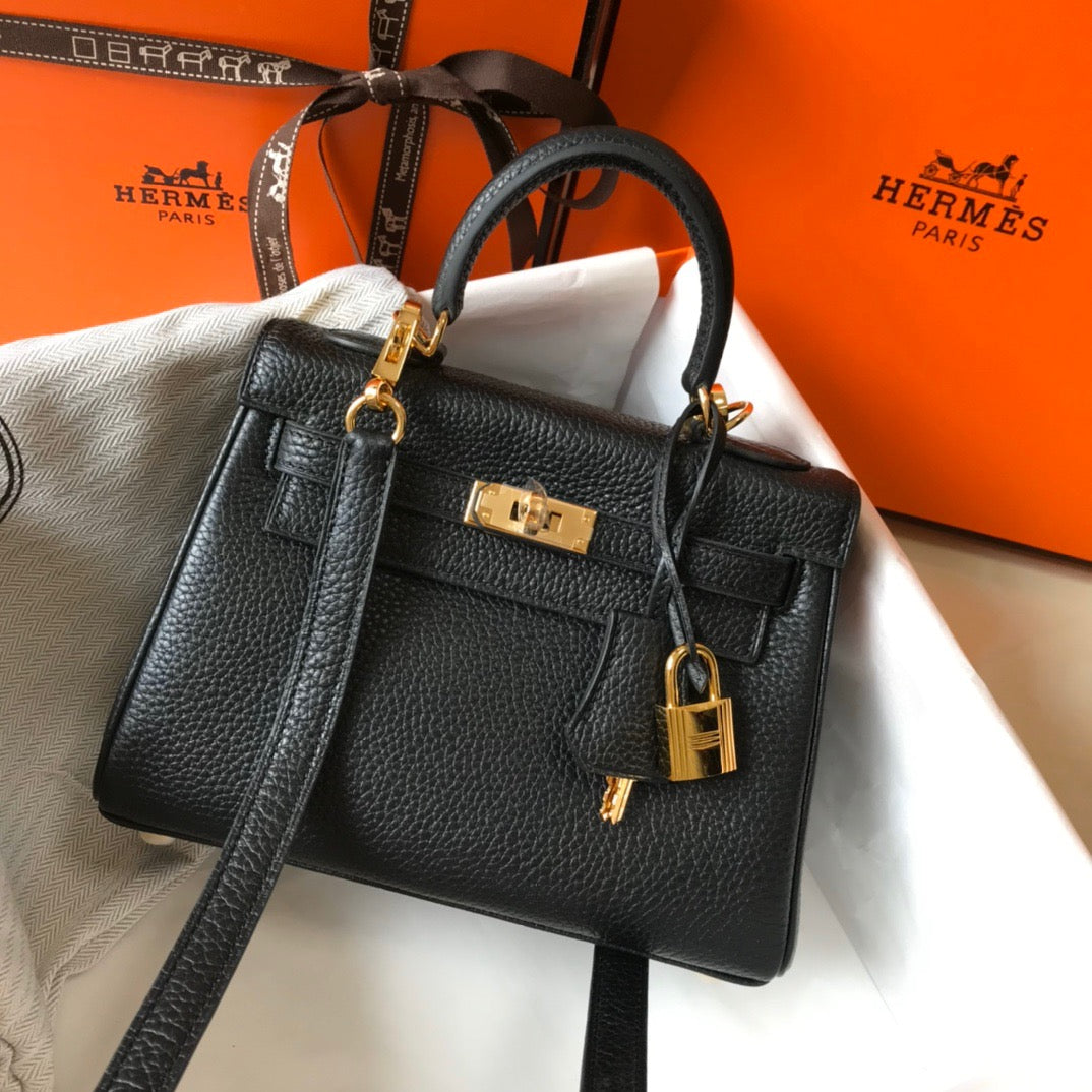 Hermes Kelly 20cm Bag In Black Togo Leather