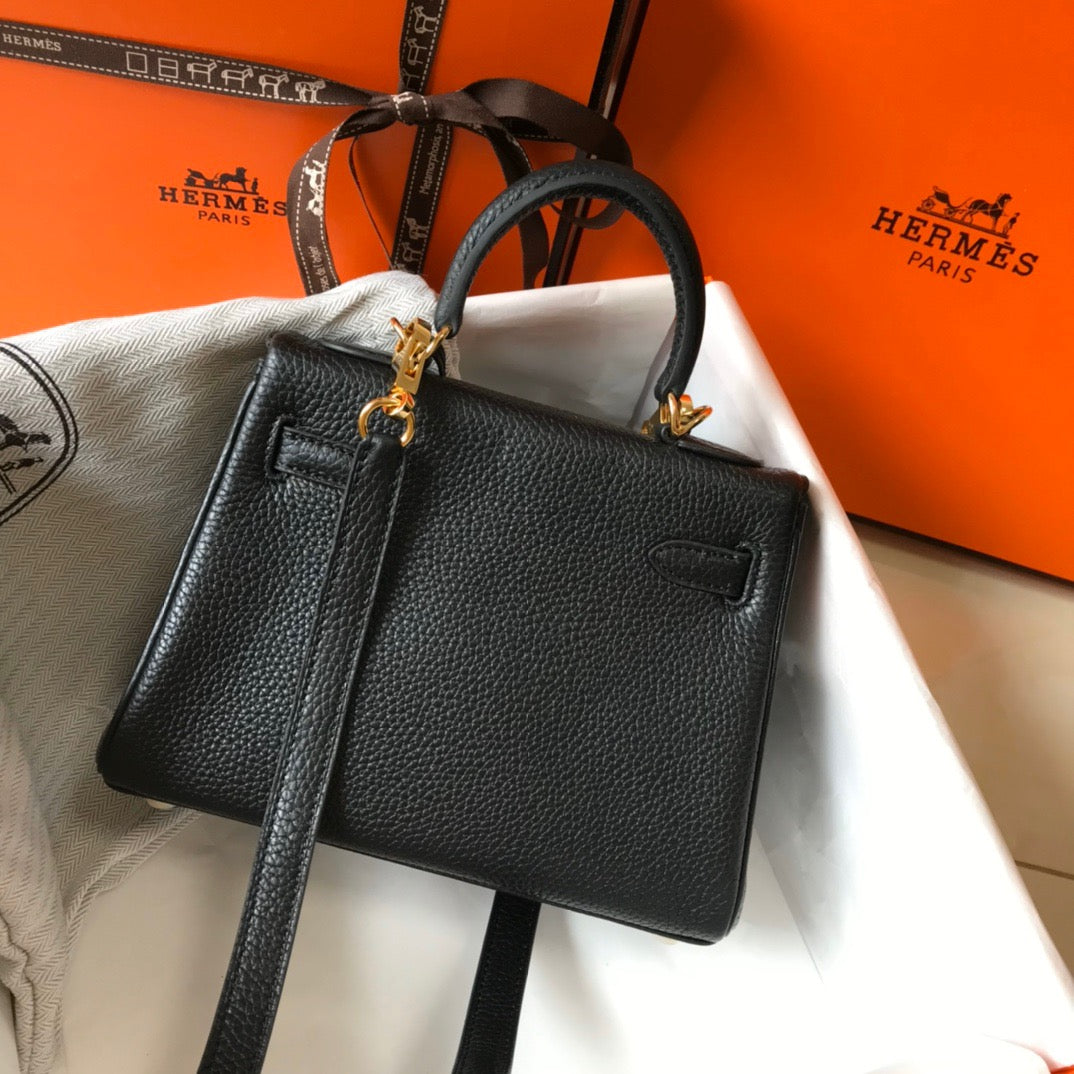 Hermes Kelly 20cm Bag In Black Togo Leather