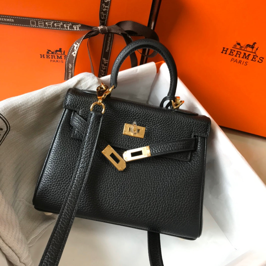 Hermes Kelly 20cm Bag In Black Togo Leather