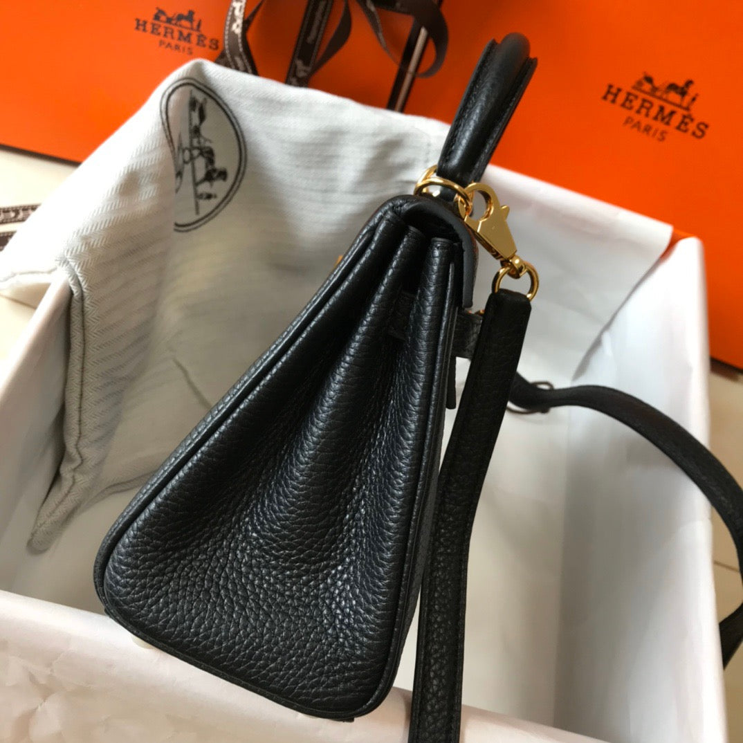 Hermes Kelly 20cm Bag In Black Togo Leather