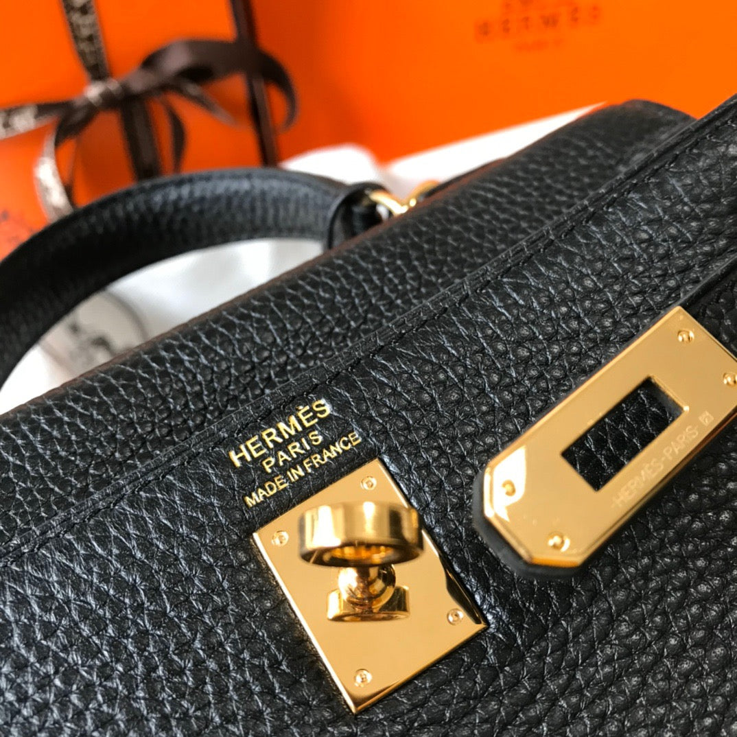 Hermes Kelly 20cm Bag In Black Togo Leather