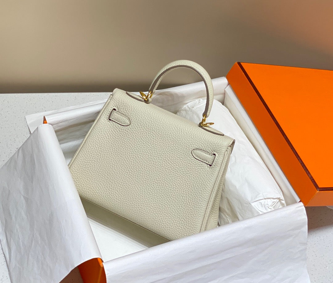 Hermes Kelly 20cm Bag In Wool White Togo Leather