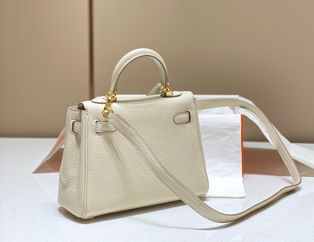 Hermes Kelly 20cm Bag In Wool White Togo Leather