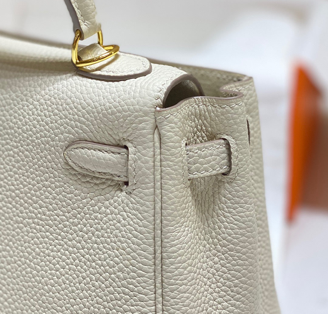 Hermes Kelly 20cm Bag In Wool White Togo Leather