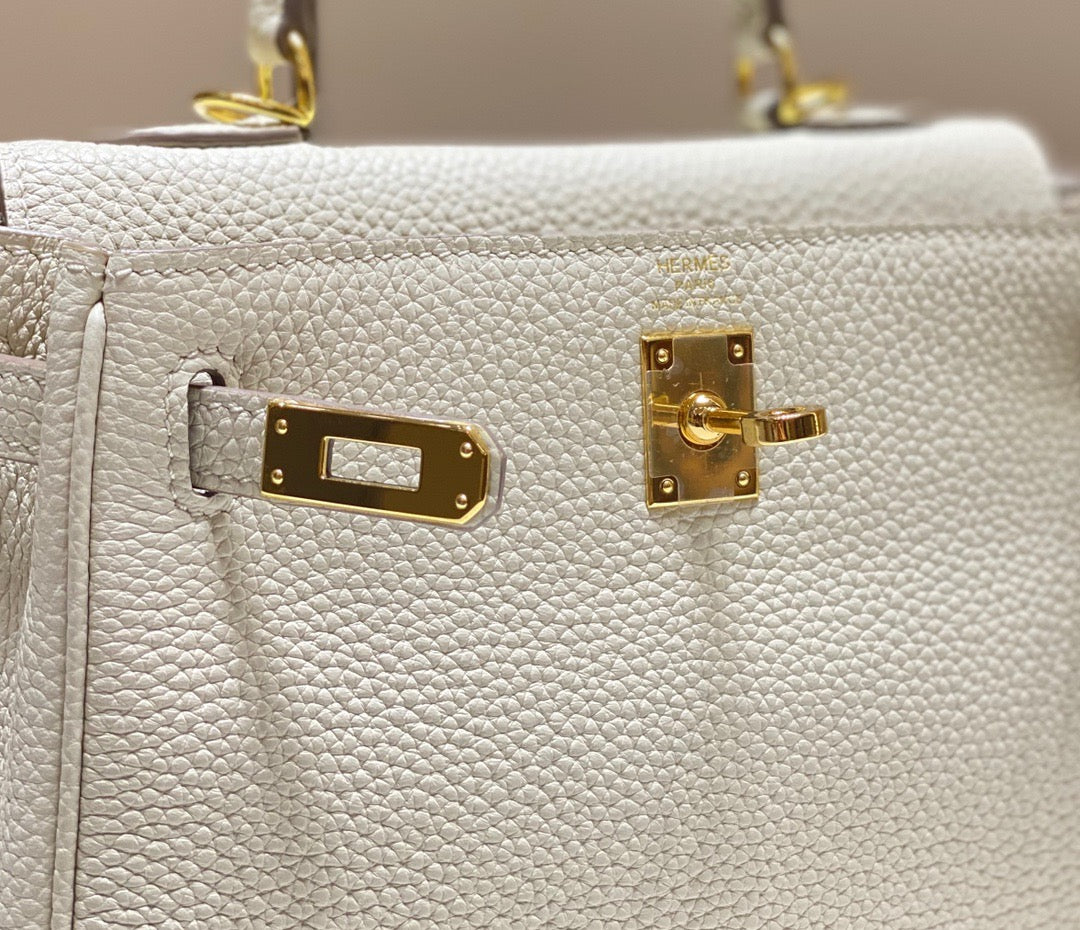 Hermes Kelly 20cm Bag In Wool White Togo Leather