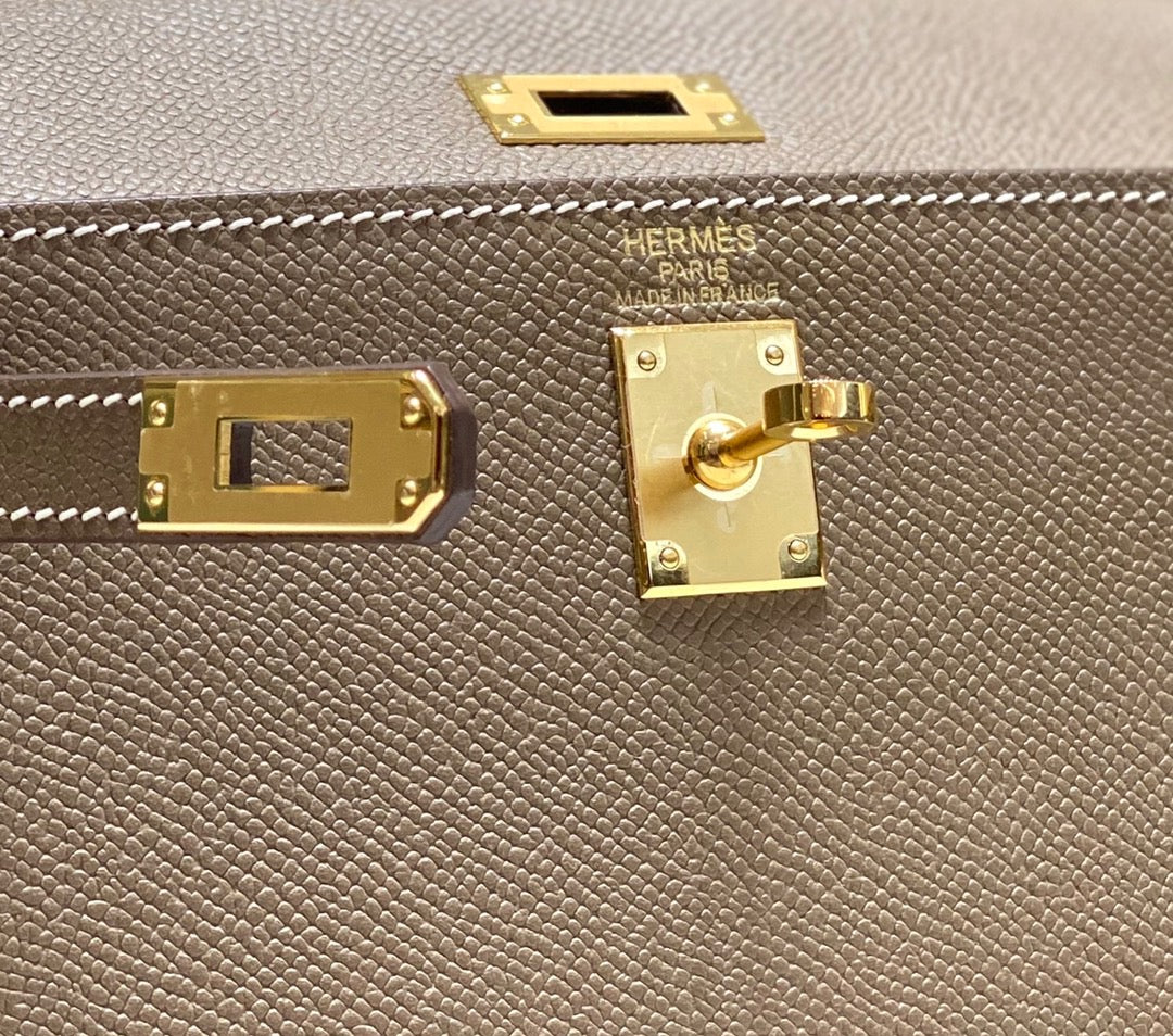 Hermes Kelly 20cm Bag In Etoupe Epsom Leather