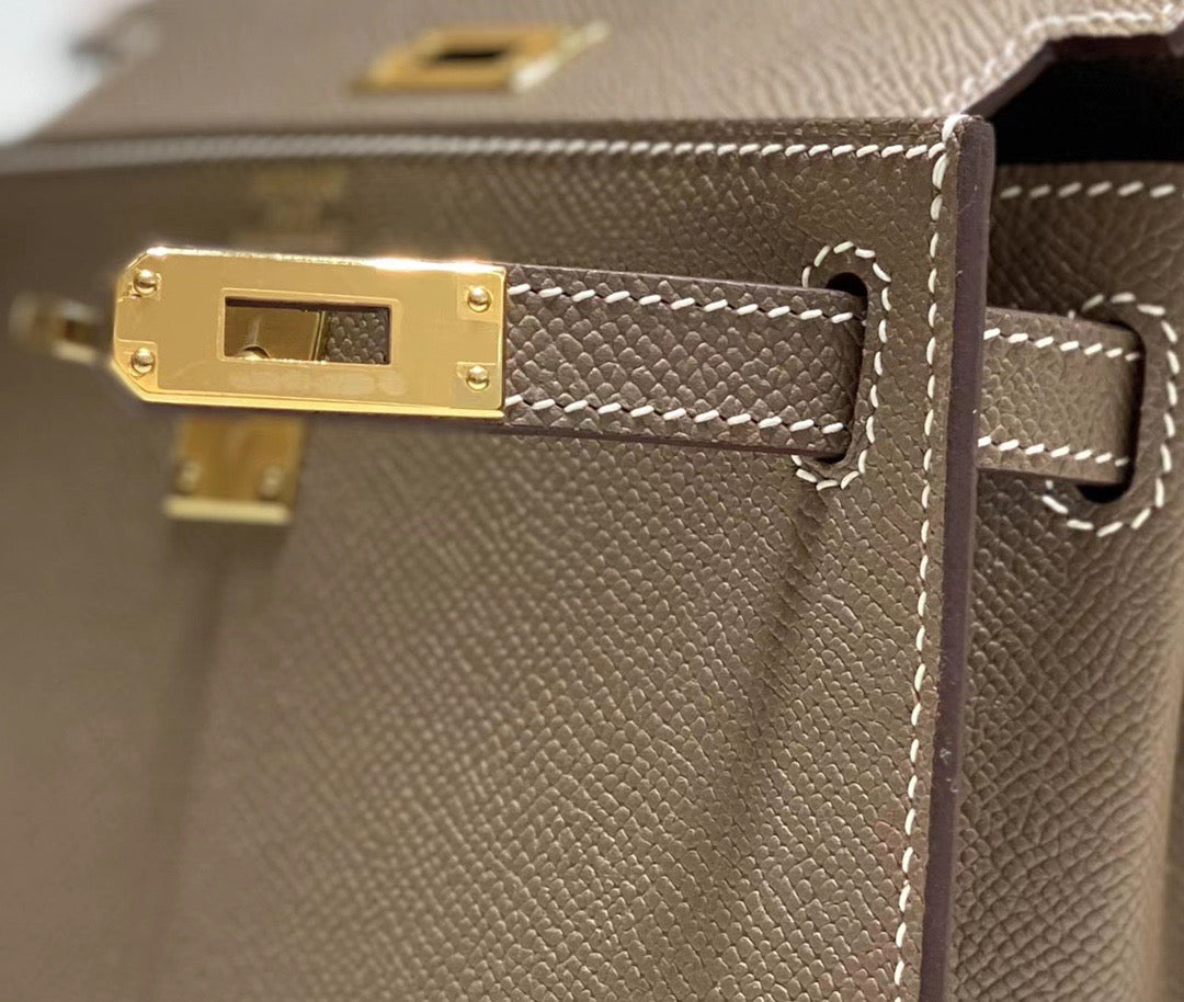 Hermes Kelly 20cm Bag In Etoupe Epsom Leather