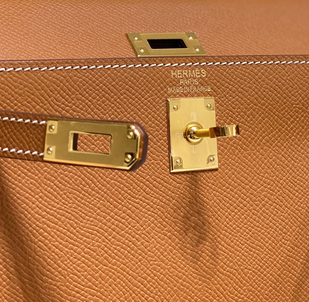 Hermes Kelly 20cm Bag In Gold Brown Epsom Leather