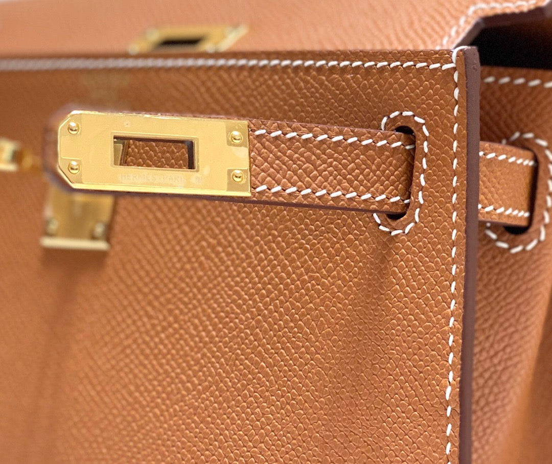 Hermes Kelly 20cm Bag In Gold Brown Epsom Leather