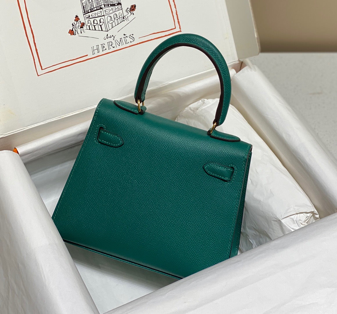 Hermes Kelly 20cm Bag In Emerald Epsom Leather