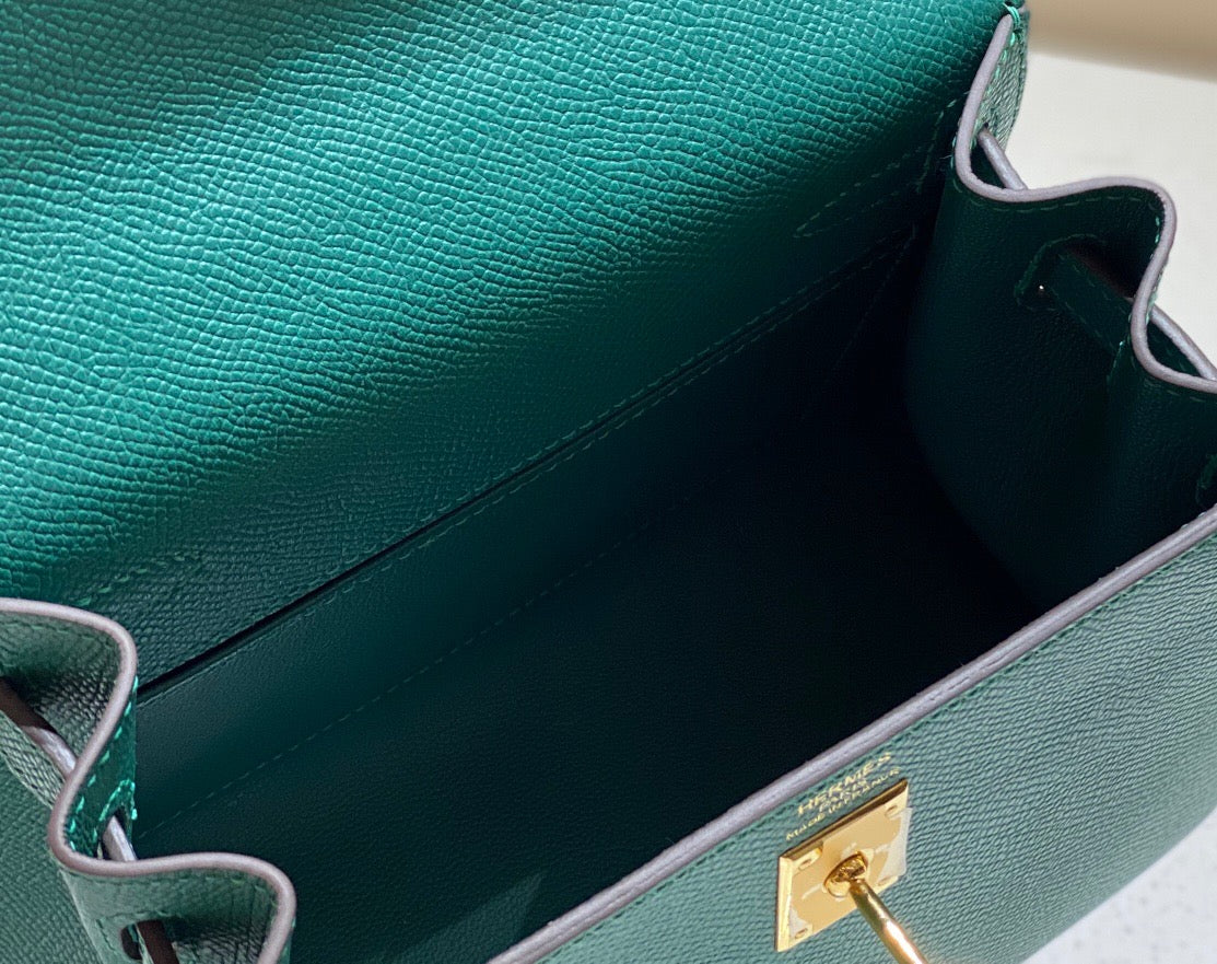 Hermes Kelly 20cm Bag In Emerald Epsom Leather