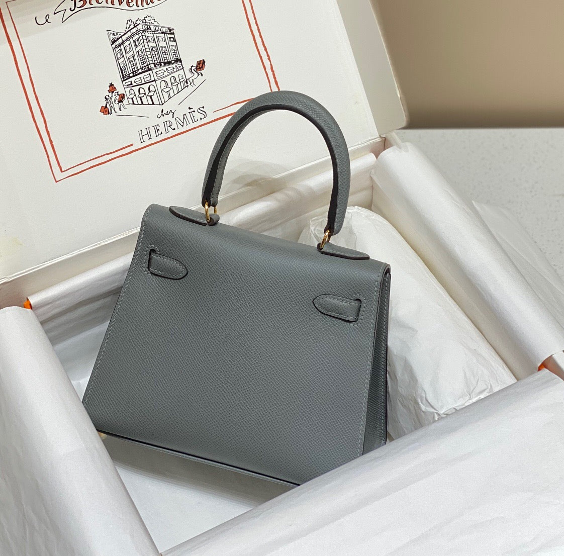 Hermes Kelly 20cm Bag In Vert Amande Epsom Leather