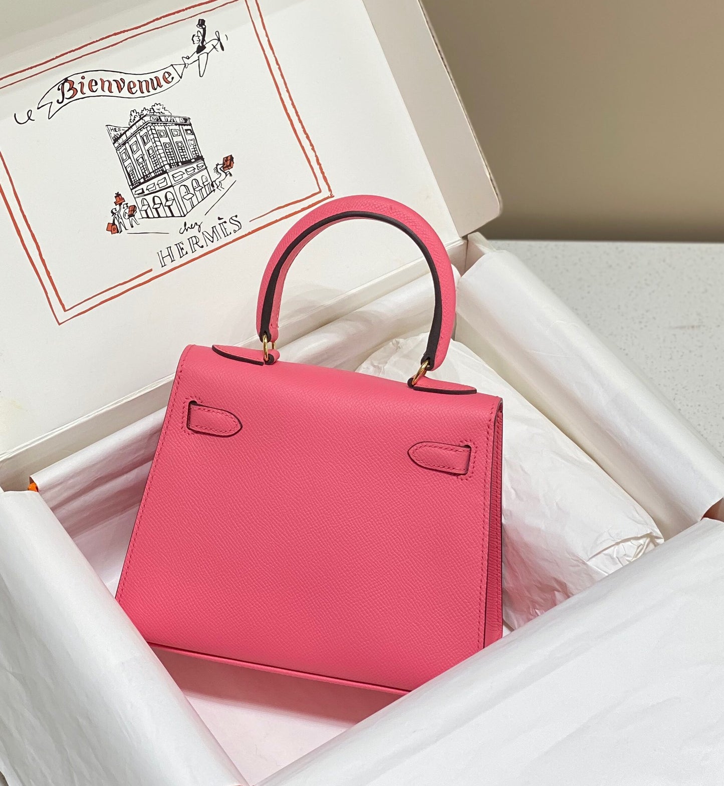 Hermes Kelly 20cm Bag In Rose Azalee Epsom Leather