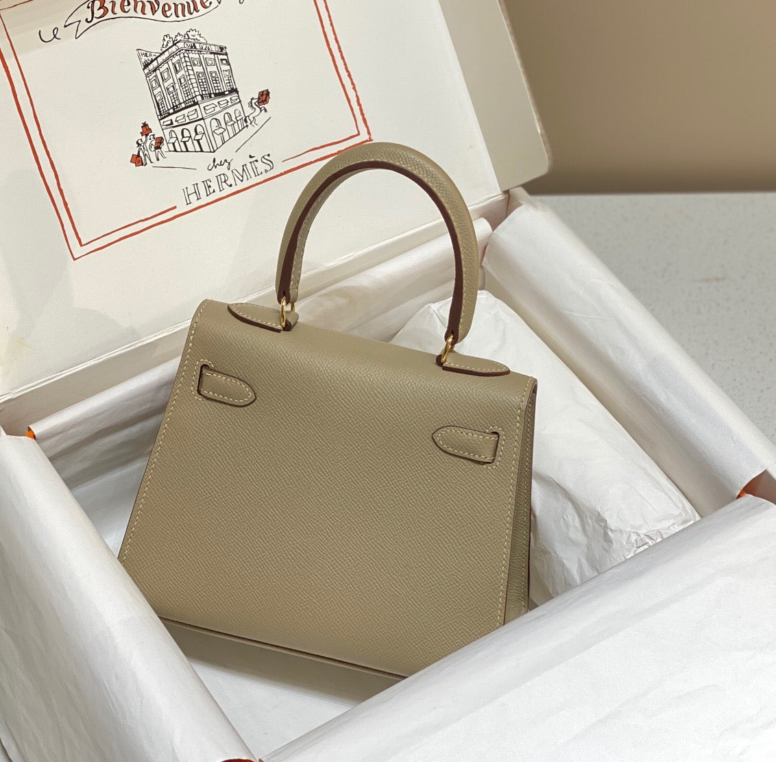 Hermes Kelly 20cm Bag In Trench Epsom Leather