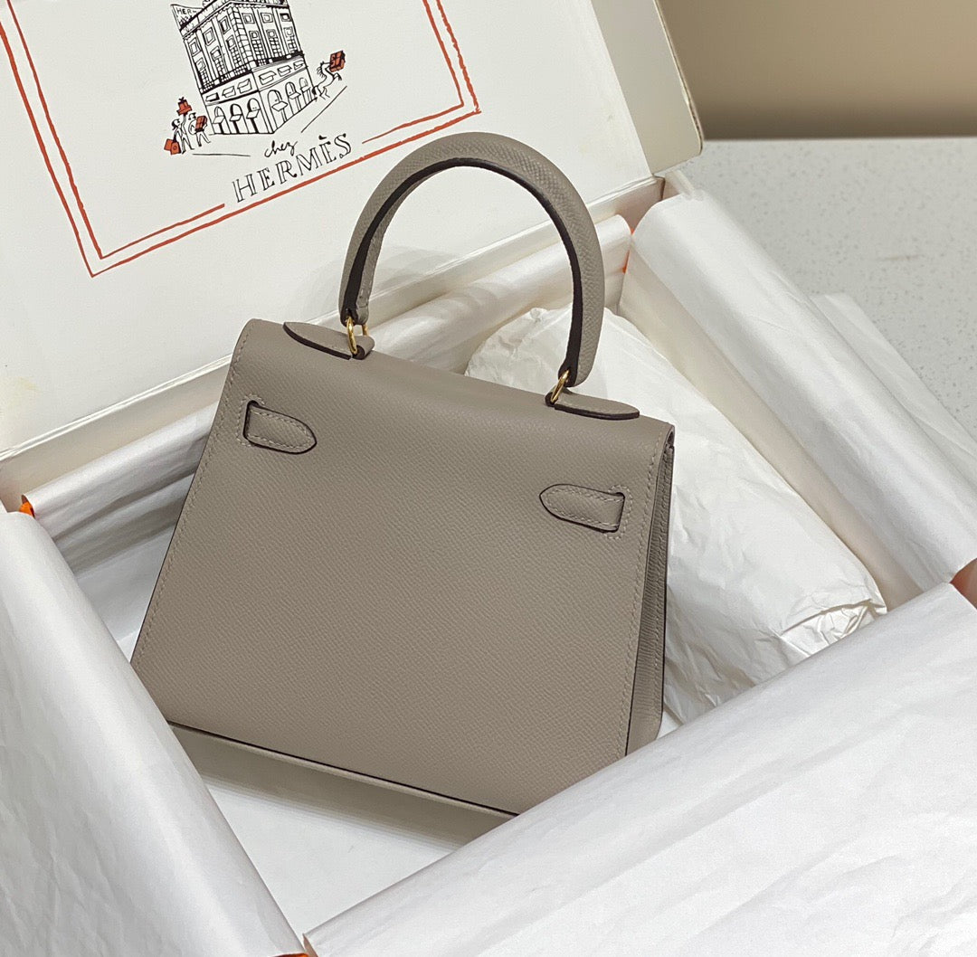 Hermes Kelly 20cm Bag In Gris Asphalt Epsom Leather