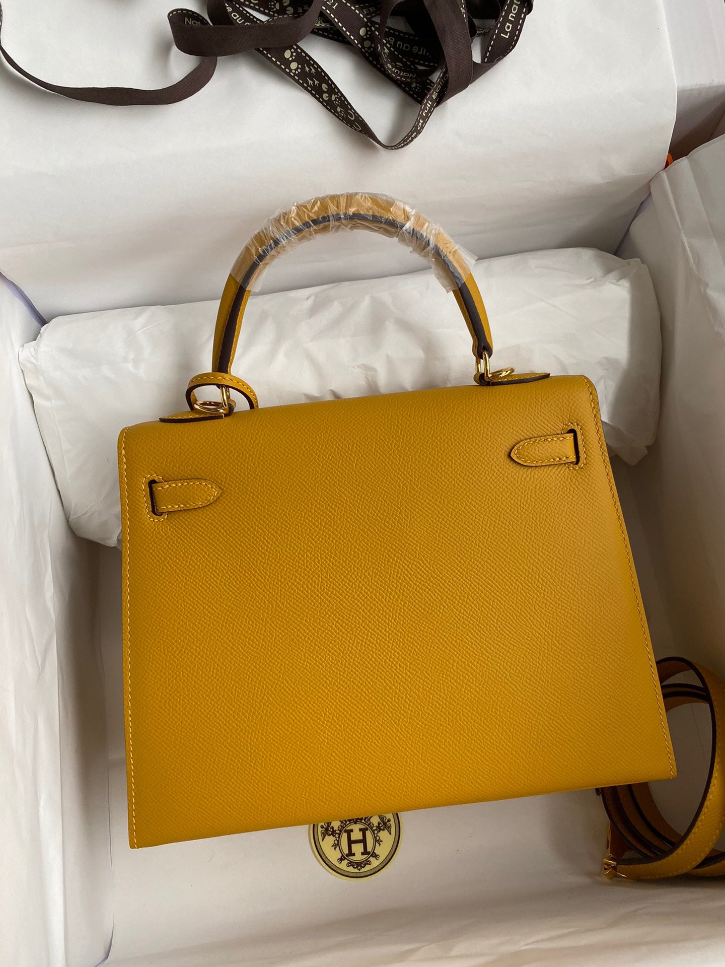 Hermes Kelly 25cm Sellier Bag in Jaune Ambre Epsom Leather