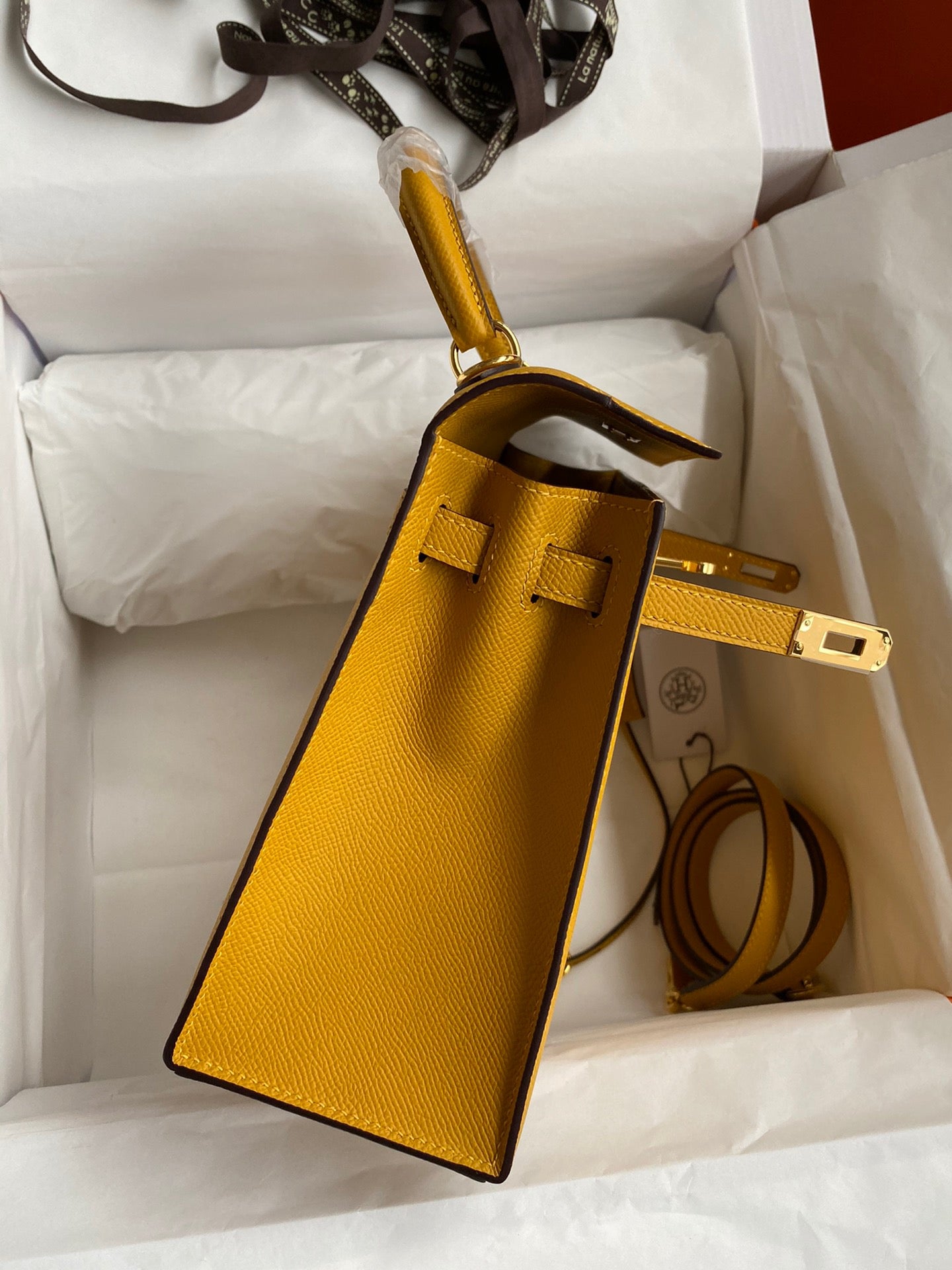 Hermes Kelly 25cm Sellier Bag in Jaune Ambre Epsom Leather