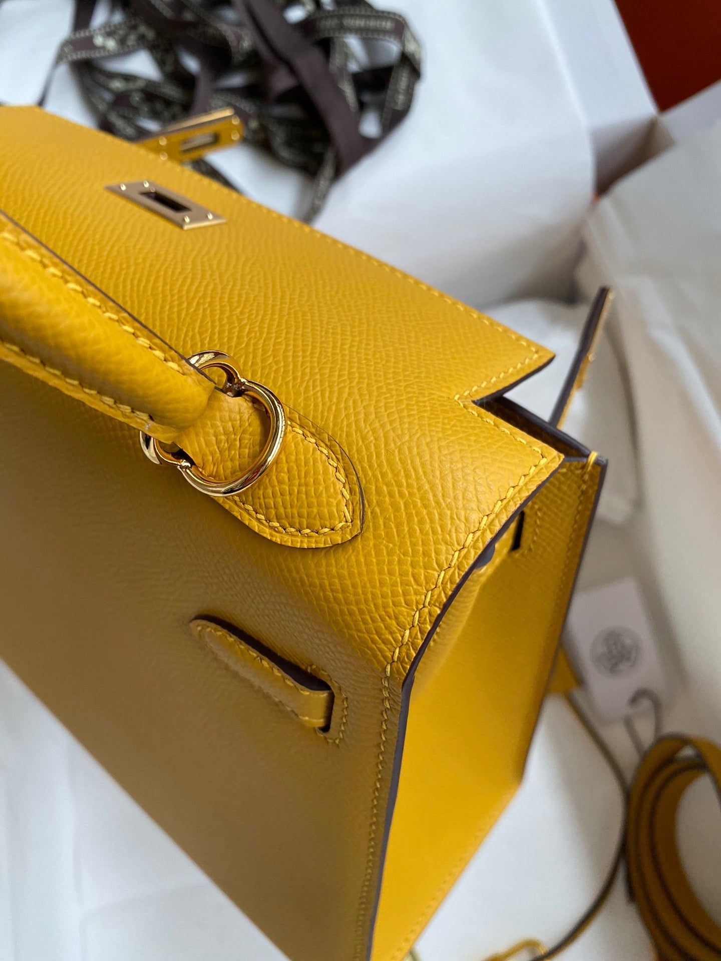 Hermes Kelly 25cm Sellier Bag in Jaune Ambre Epsom Leather