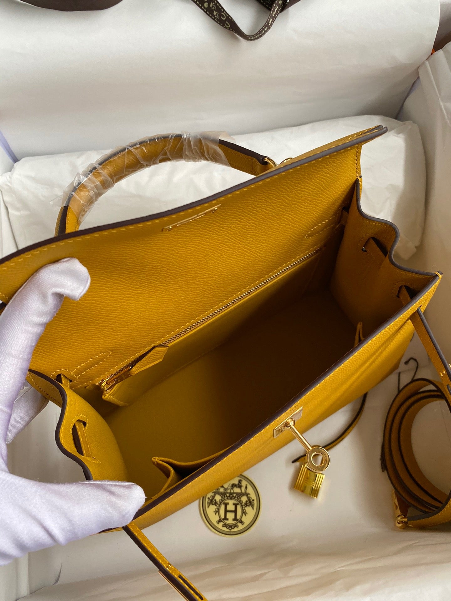 Hermes Kelly 25cm Sellier Bag in Jaune Ambre Epsom Leather