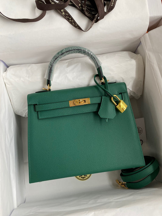 Hermes Kelly 25cm Sellier Bag in Malachite Epsom Leather